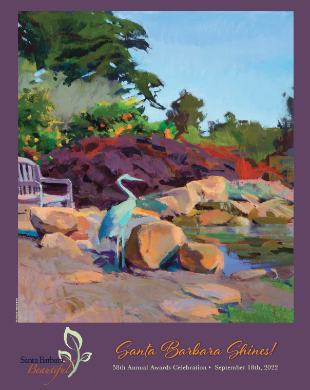 The Waiter painting by Marcia Burtt poster, a blue heron by the water in a park in Santa Barbara
